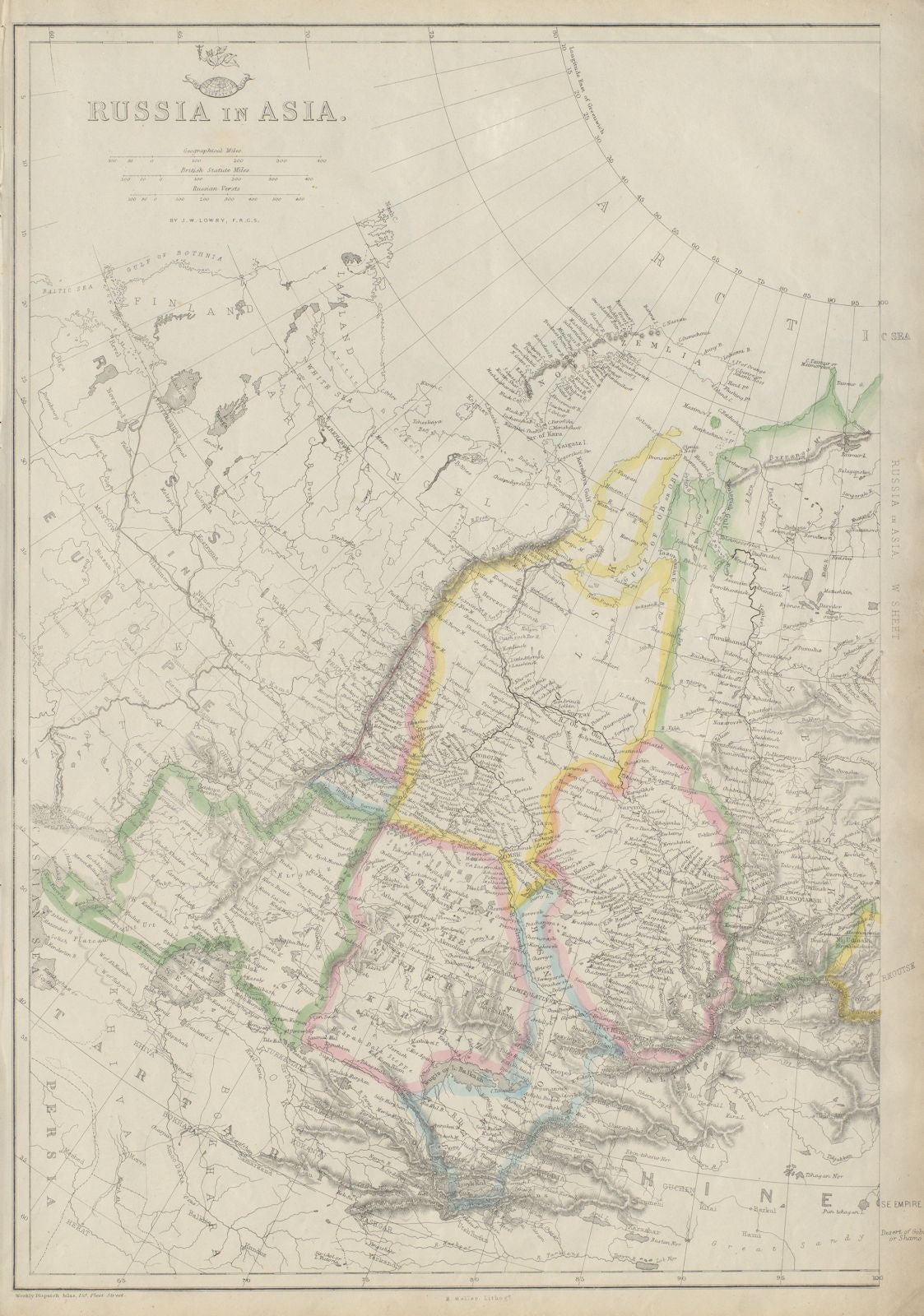 RUSSIAN IN ASIA West sheet. Siberia. Okrugs Oblasts Krais &c. LOWRY 1863 map